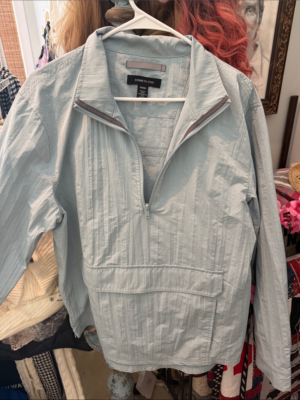 Kenneth Cole Pale Blue Half-Zip Utility Pullover Jacket